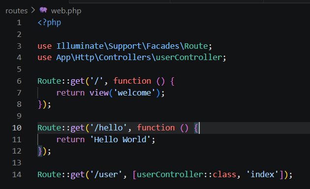 Penambahan route user pada file web.php
